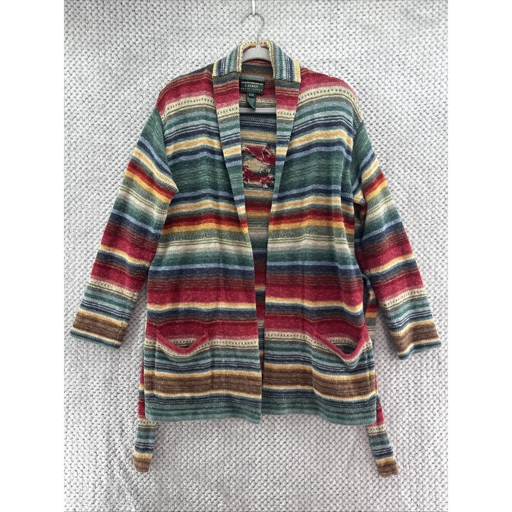 VTG Lauren Ralph Lauren Exclusive Hand Knit Sweater Womens PM Linen Blend Green